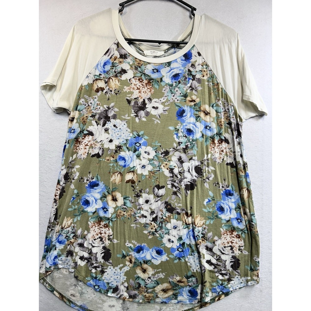 a.gain Size Large Lightweight Floral Raglan Knit T-Shirt